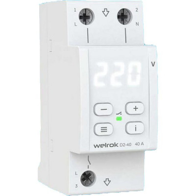 Реле напряжения 1-фазное, 40А, 8800ВА, 100–420В, Welrok [D2-40] белый индикатор