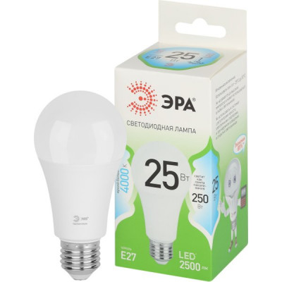 Лампа LED E27/A60 груша, 25W, 4000K, 2500Лм, ЭРА GL [LED A60-25W-840-E27 GL]
