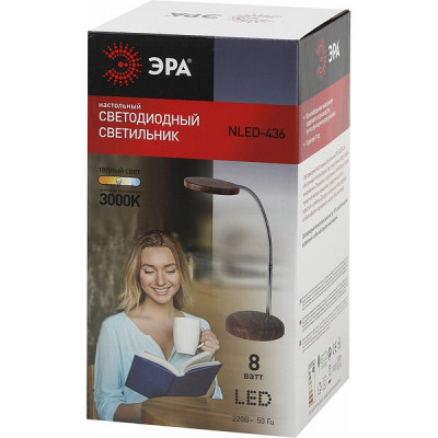 Светильник настольный LED  8W, на основании, 3000K, ЭРА [NLED-436-8W-WOOD] дерево