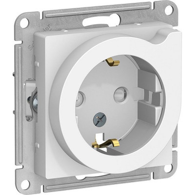 Розетка с/у 2P+E 16A, IP20, со шторками, с выталк. Schneider Electric ATLASDESIGN [ATN000147] белый