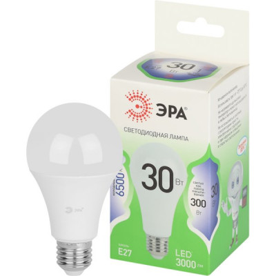 Лампа LED E27/A65 груша, 30W, 6500K, 3000Лм, ЭРА GL [LED A65-30W-865-E27 GL]