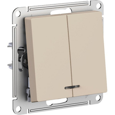Выключатель с/у 2-кл 10А, IP20, с подсветкой, Schneider Electric ATLASDESIGN [ATN001253] песочный