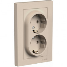 Розетка с/у 2x2P+Е 16A, IP20, со штор., в сборе, Schneider Electric ATLASDESIGN [ATN001226] песочный
