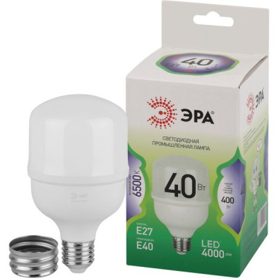 Лампа LED E27/T080 цилиндр,  40W, 6500K, 4000Лм, E27/E40, ЭРА GL [LED POWER T80-40W-865-E27/E40 GL]