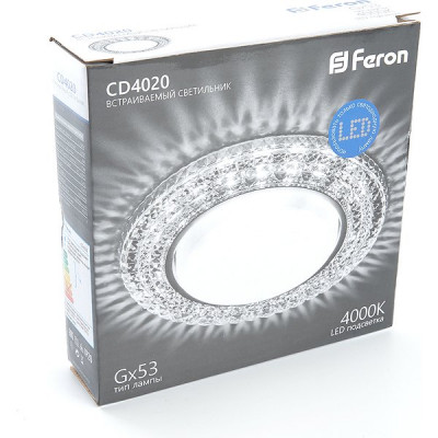 Светильник встраиваемый для ламп GX53, d130/80h30, с подсв 6400K, Feron [CD4020] хром