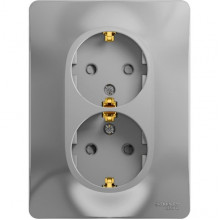 Розетка с/у 2x2P+E 16A, IP20, со шторками, Schneider Electric Glossa [GSL000326] алюминий
