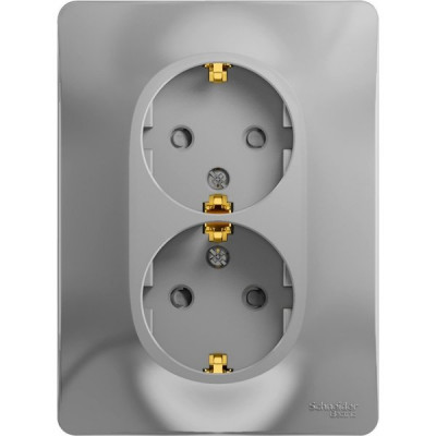 Розетка с/у 2x2P+E 16A, IP20, со шторками, Schneider Electric Glossa [GSL000326] алюминий