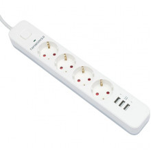 Сетевой фильтр  4м, 4 розетки, 10А/2500Вт, 3xUSB, Гарнизон [EPS-4-U3-W-4] белый