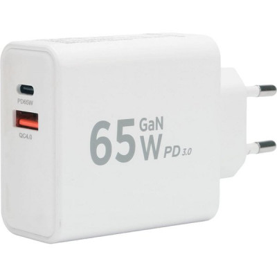 Зарядное устройство Cablexpert, 65Вт GaN, QC4.0/PD3.0, 1хUSB, 1хType-C [MP3A-PC-50] белый