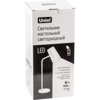 Светильник настольный LED  6W, 4500K, 450Лм, сенсорный/диммер, Uniel [ULM-B600 6W-4500K-DIM BLACK]