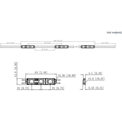 Модуль LED 3xSMD2835 линза 160°, 12В, 0.72W, 80Лм, 10-12КК, 63*13*5, прв.80мм, RISHANG [ML863TA]